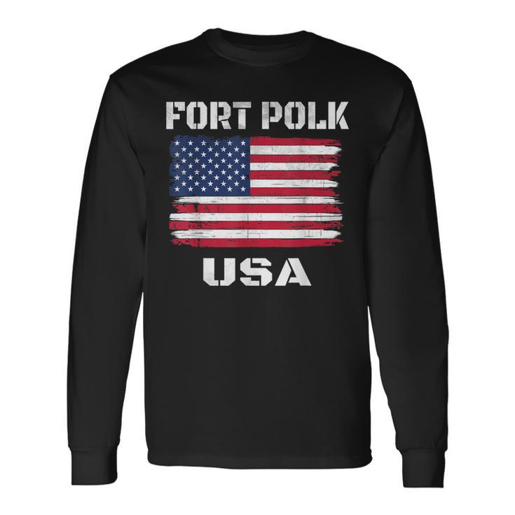 Vintage Patriotic Usa Flag Us Army Fort Polk Long Sleeve T-Shirt T-Shirt
