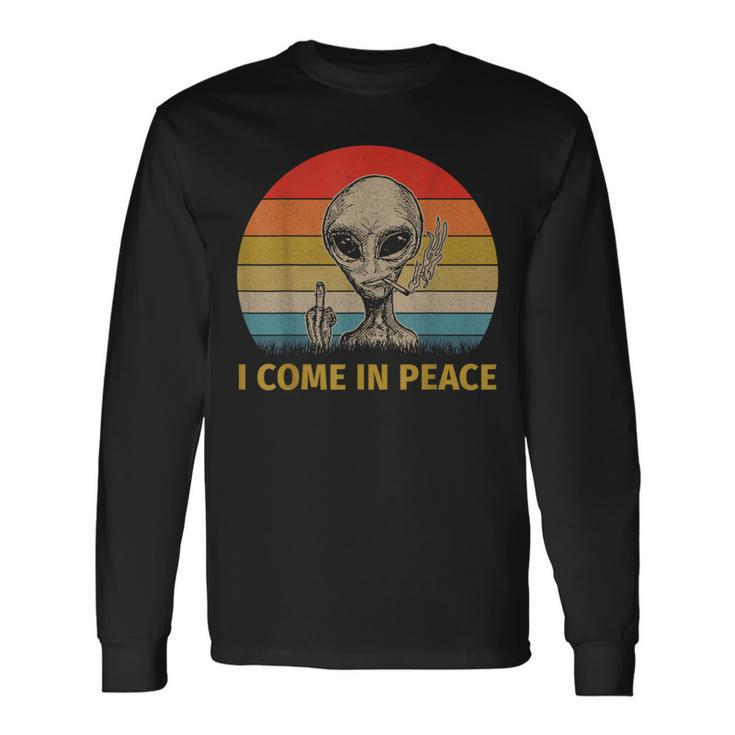 Vintage I Come In Peace Alien Smoking Long Sleeve T-Shirt