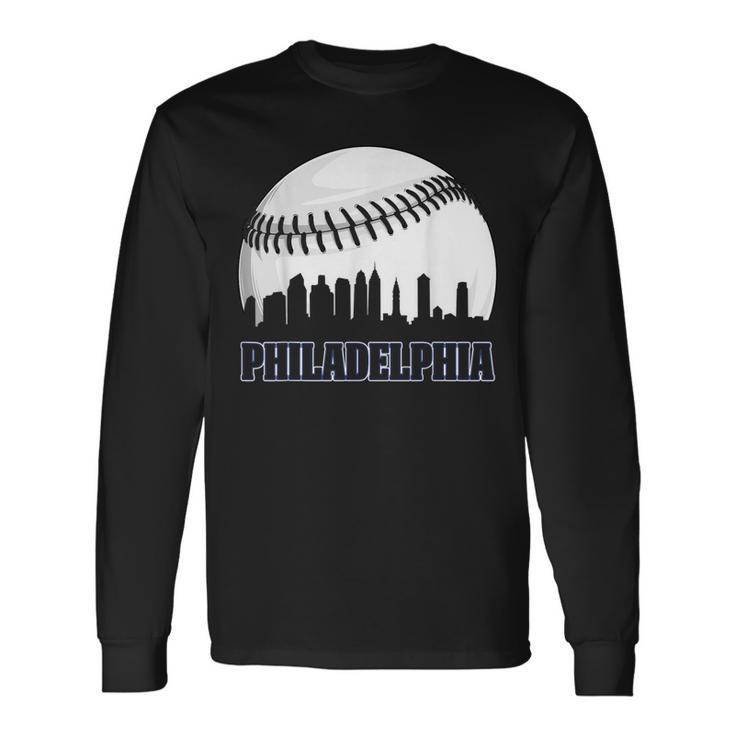 Vintage Philadelphia Baseball Skyline Retro Philly Cityscap Long Sleeve T-Shirt Gifts ideas