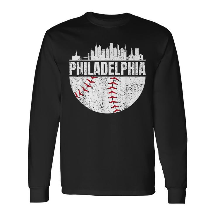 Vintage Philadelphia Skyline Baseball Retro Cityscap Long Sleeve T-Shirt
