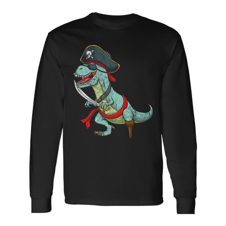 Vintage Pirate Dinosaur Rex Tyrannosaurus Halloween Dinosaur Long Sleeve T-Shirt T-Shirt