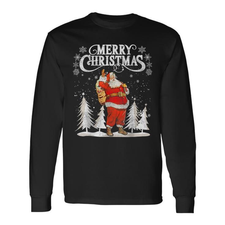Vintage Retro Merry Christmas Santa Claus Pajama Family Long Sleeve T-Shirt