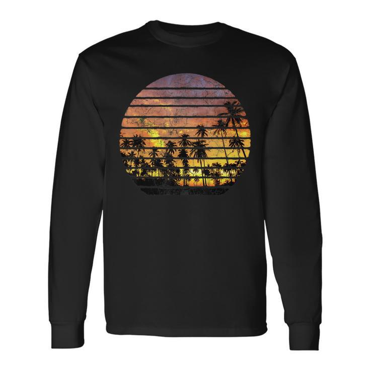 Vintage Retro Style Sunset Palm Tree Beach California Hawaii Long Sleeve T-Shirt T-Shirt