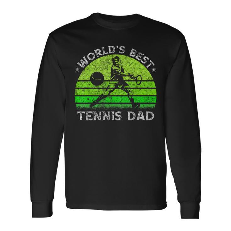 Vintage Retro Worlds Best Tennis Dad Silhouette Sunset Long Sleeve T-Shirt T-Shirt