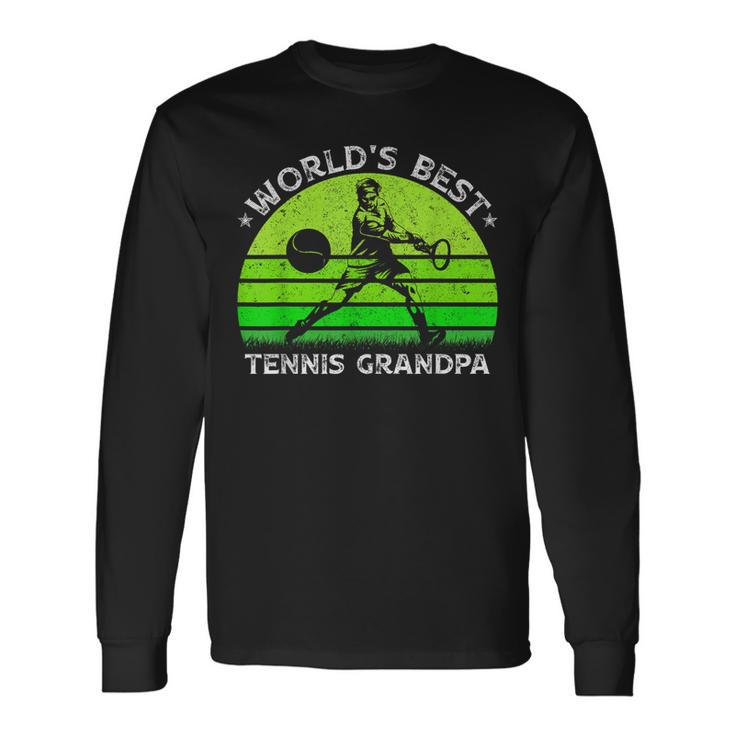 Vintage Retro Worlds Best Tennis Grandpa Silhouette Sunset Long Sleeve T-Shirt T-Shirt