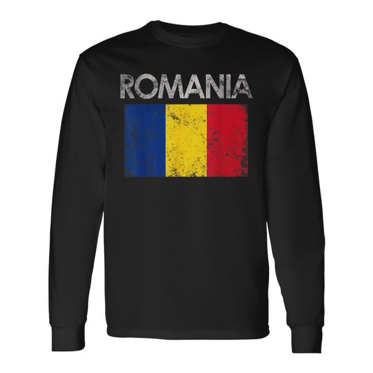 Vintage Romania Romanian Flag Pride Pride Month Long Sleeve T-Shirt Gifts ideas