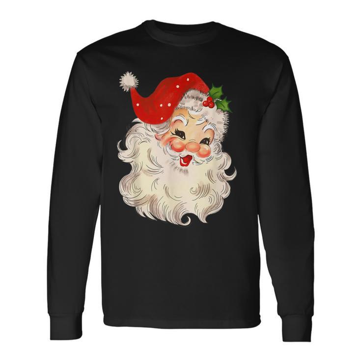 Vintage Santa Claus Face Christmas Xmas Santa Claus Long Sleeve T-Shirt