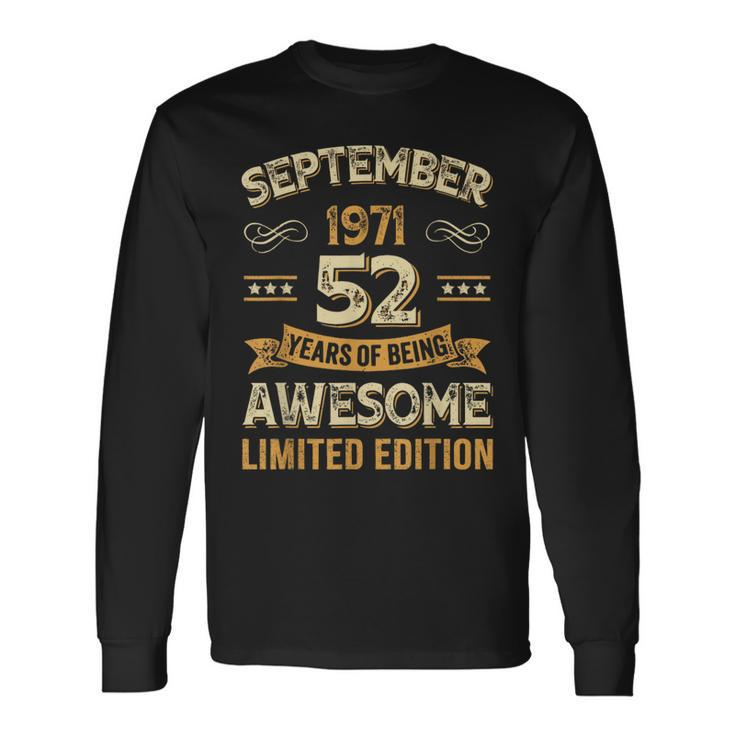 Vintage September 1971 52 Years Old 52Nd Birthday Long Sleeve T-Shirt