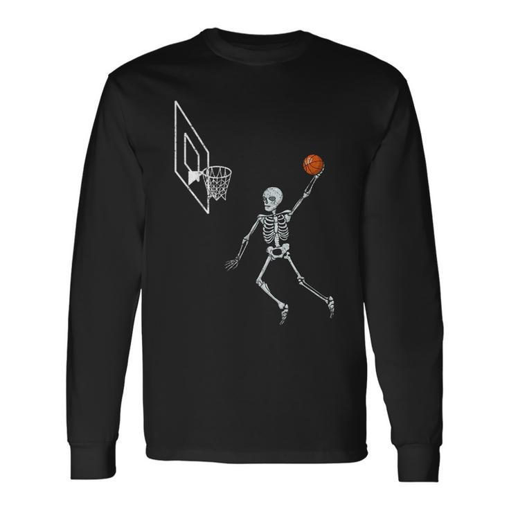 Vintage Skeleton Basketball Player Dunking Hoop Halloween Basketball Long Sleeve T-Shirt T-Shirt