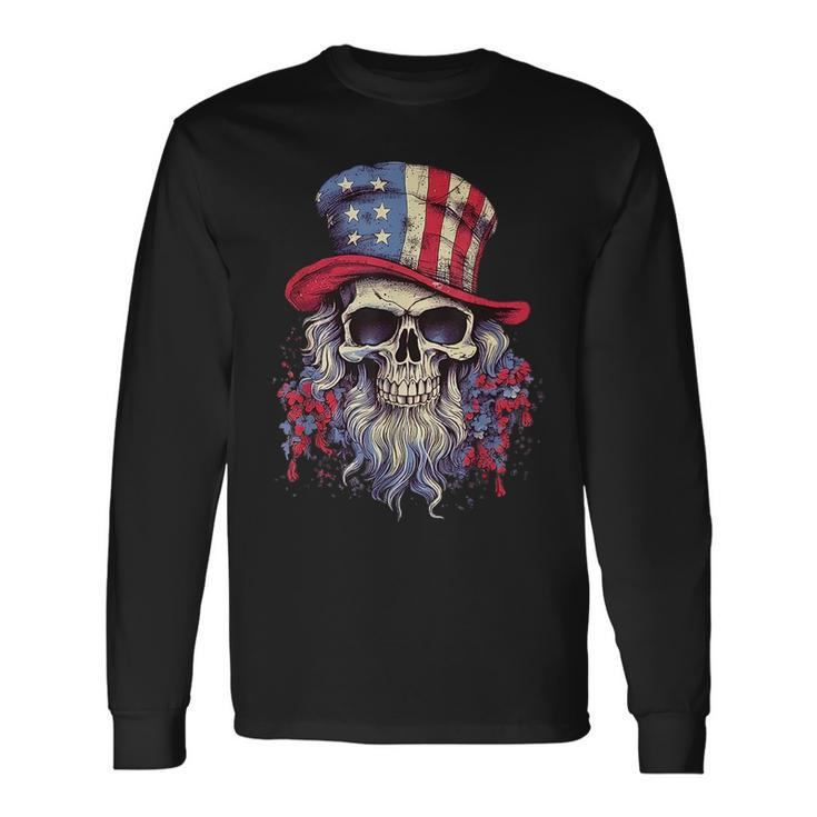 Vintage Skull American Flag Hat 4Th Of July Patriotic Patriotic Long Sleeve T-Shirt T-Shirt