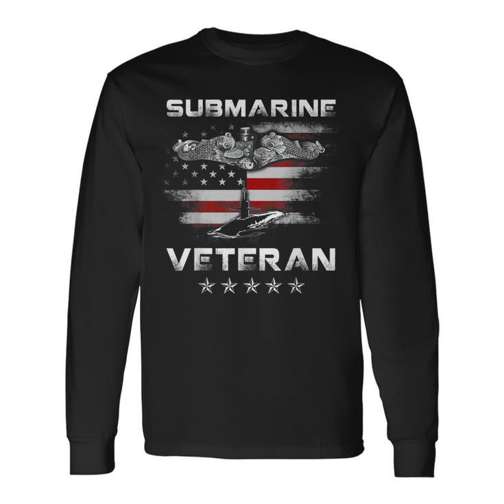 Vintage Submarine Veteran American Flag Patriotic Long Sleeve T-Shirt