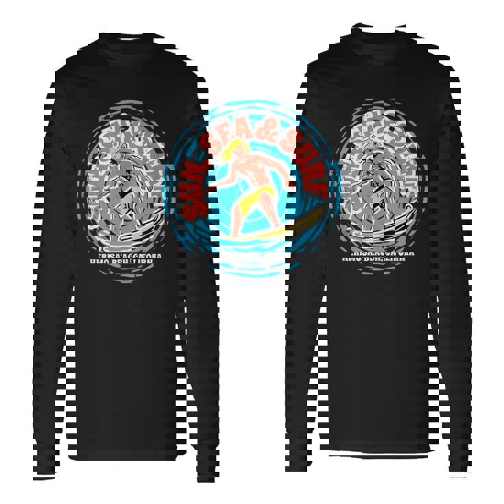 Vintage Sun Sea Surf Hermosa Beach California Retro Surfing Long Sleeve T-Shirt
