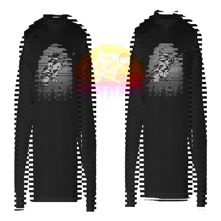 Vintage Sunset Squirrel Flying On Retro Long Sleeve T-Shirt