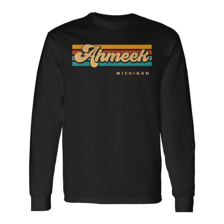 Vintage Sunset Stripes Ahmeek Michigan Long Sleeve T-Shirt