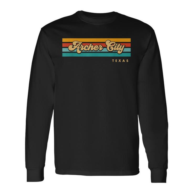 Vintage Sunset Stripes Archer City Texas Long Sleeve T-Shirt