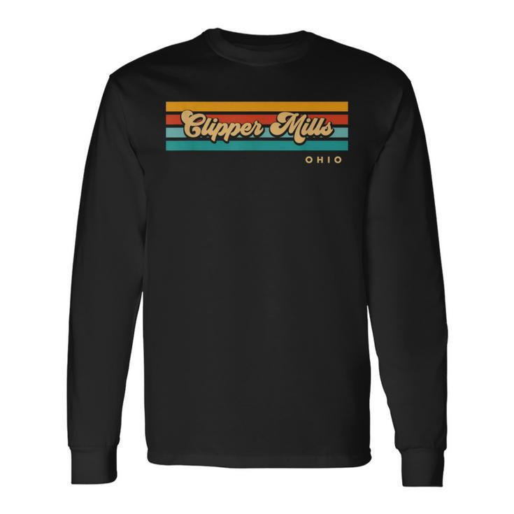 Vintage Sunset Stripes Clipper Mills Ohio Long Sleeve T-Shirt