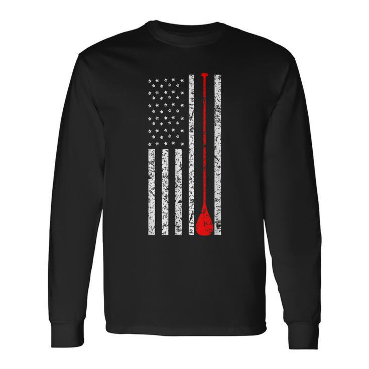 Vintage Sup Stand Up Paddle Board Usa Flag Long Sleeve T-Shirt