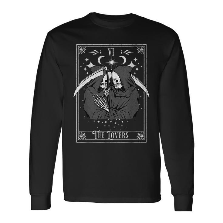 Vintage Tarot Card The Lovers Grim Reaper Occult Unholy Long Sleeve T-Shirt