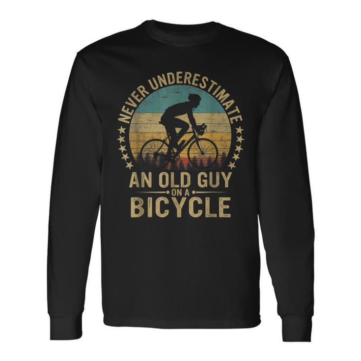 Vintage Never Underestimate An Old Guys On A Bicycle Cycling Cycling Long Sleeve T-Shirt T-Shirt