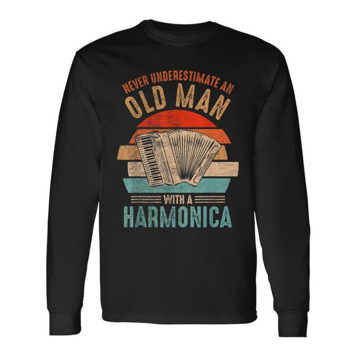 Vintage Never Underestimate An Old Man With A Harmonica Long Sleeve T-Shirt