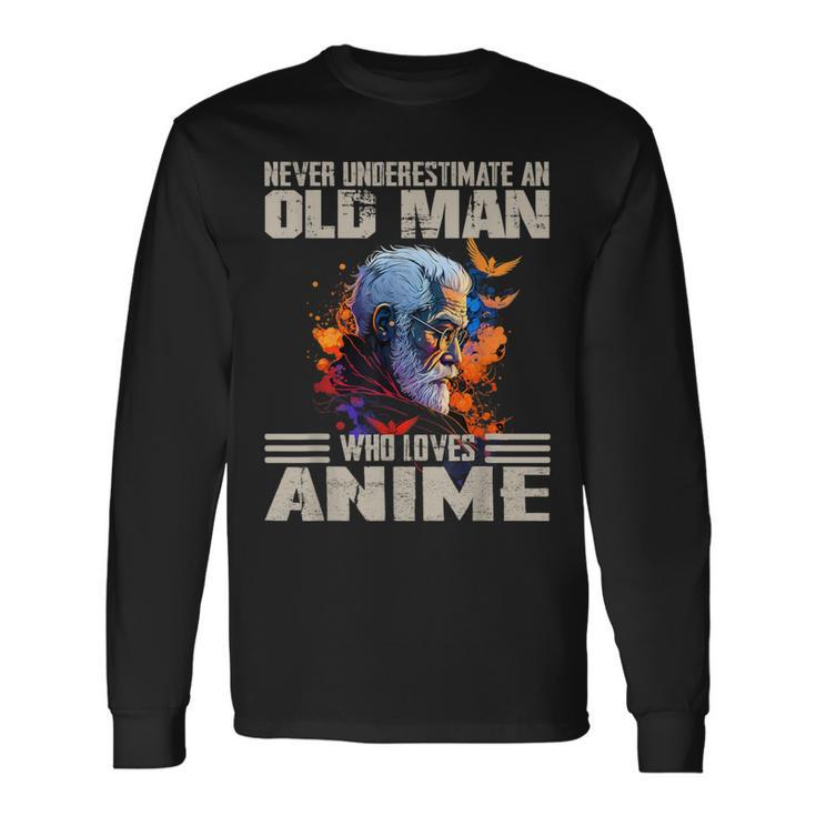 Vintage Never Underestimate An Old Man Who Loves Anime Cute Long Sleeve T-Shirt Gifts ideas
