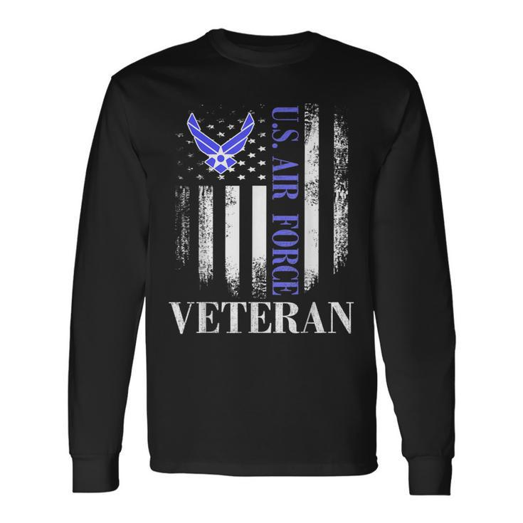 Vintage Us Air Force Veteran With American Flag Long Sleeve T-Shirt T-Shirt
