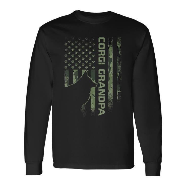 Vintage Us American Camo Flag Proud Corgi Grandpa Silhouette Long Sleeve T-Shirt T-Shirt