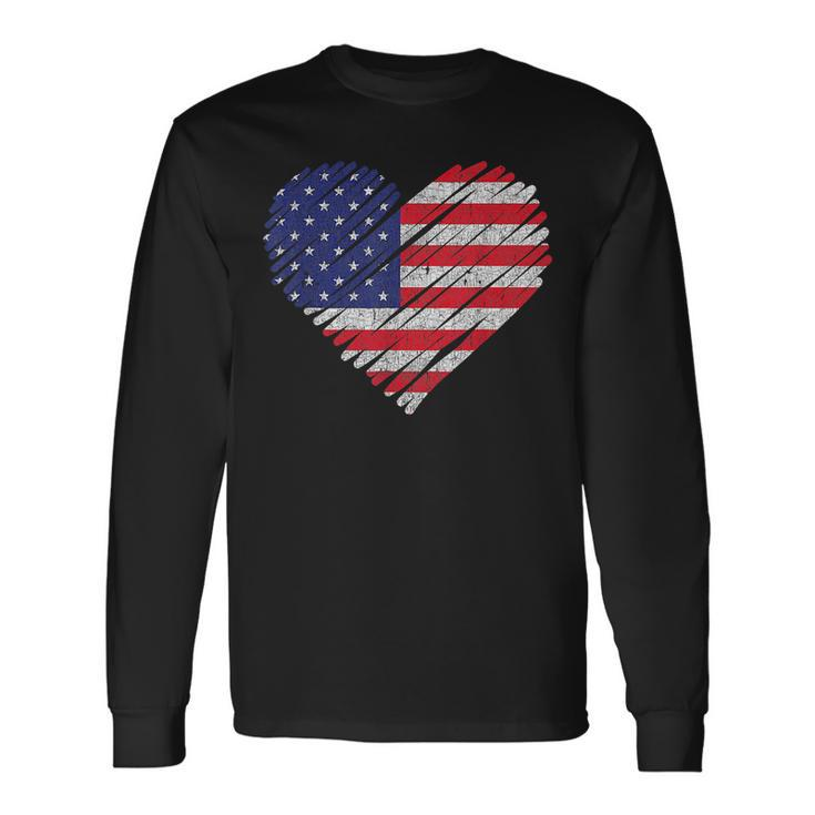 Vintage Usa Flag 4Th Of July Heart American Patriotic Long Sleeve T-Shirt T-Shirt