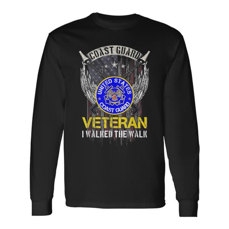 Vintage Usa Flag Us Coast Guard Veteran I Walked The Walk Veteran Long Sleeve T-Shirt T-Shirt