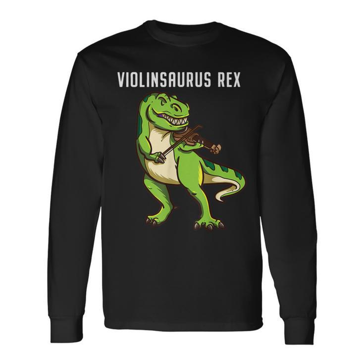 Violinist T Rex Dinosaur Violin Viola Music Lover Long Sleeve T-Shirt