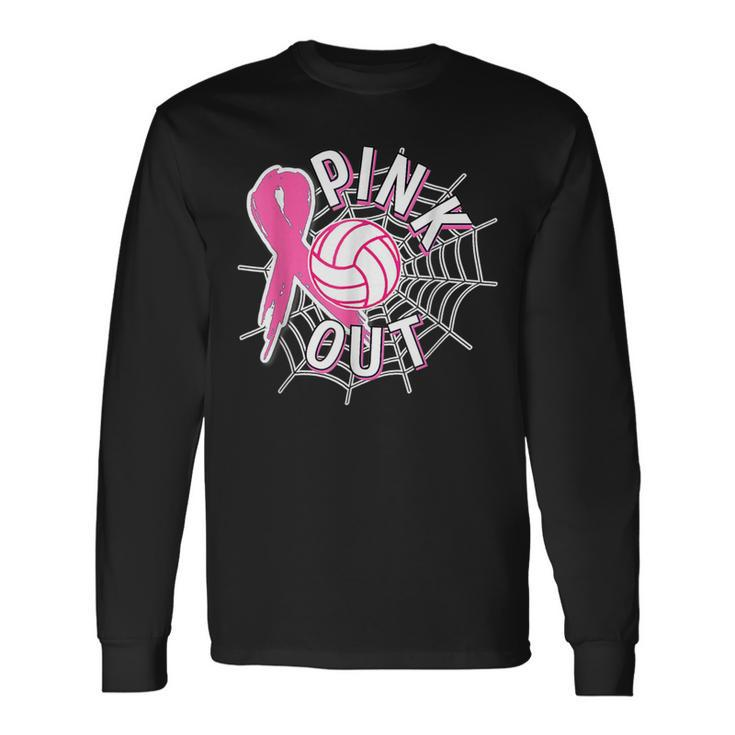 Volleyball Pink Out Pink Ribbon Breast Cancer Awareness Long Sleeve T-Shirt