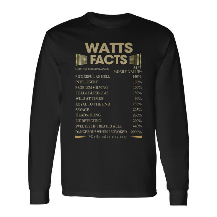 Watts Name Watts Facts V2 Long Sleeve T-Shirt Gifts ideas
