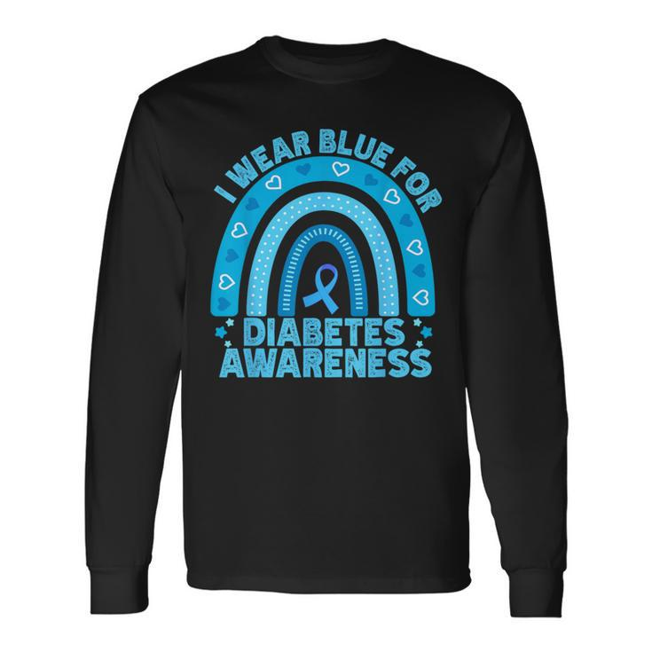 I Wear Blue For Diabetes Awareness Rainbow Diabetic Women Long Sleeve T-Shirt