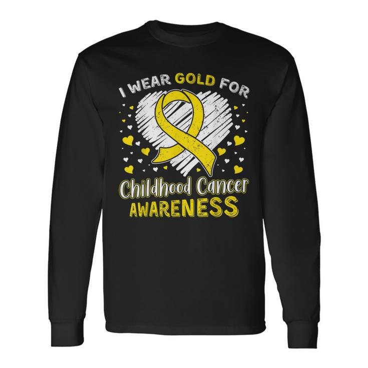 I Wear Gold For Childhood Golden Ribbon Cancer Awareness Long Sleeve T-Shirt