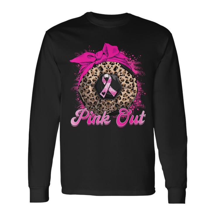 Wear Pink Out Soccer Ribbon Leopard Breast Cancer Awareness Long Sleeve T-Shirt