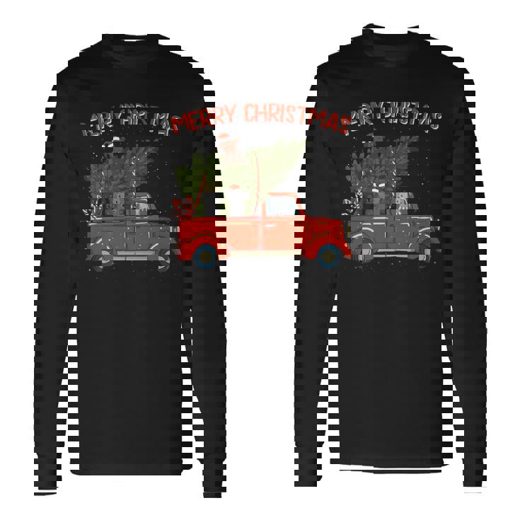 Whippet Xmas Vintage Red Pickup Retro Truck Long Sleeve T-Shirt