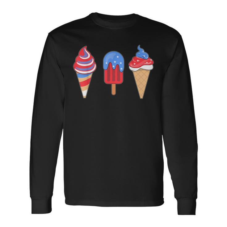 White Red Blue Ice Cream American Flag 4Th Of July Long Sleeve T-Shirt T-Shirt