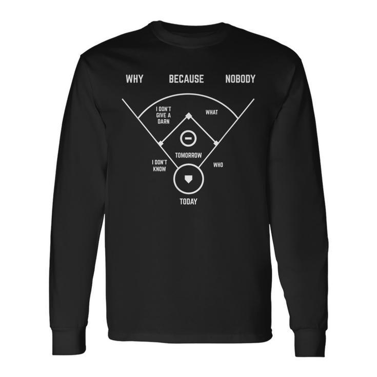 Whos On First Baseball Vintage Joke Baseball Dad For Dad Long Sleeve T-Shirt T-Shirt