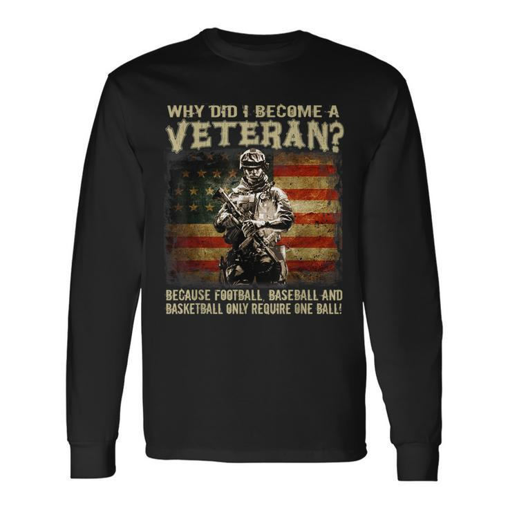 Why Did I Become A Veteran Because Football Baseball Long Sleeve T-Shirt
