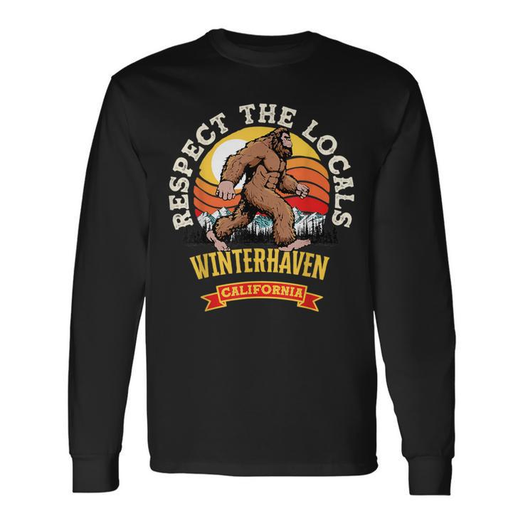 Winterhaven California Respect The Locals Retro Bigfoot Long Sleeve T-Shirt