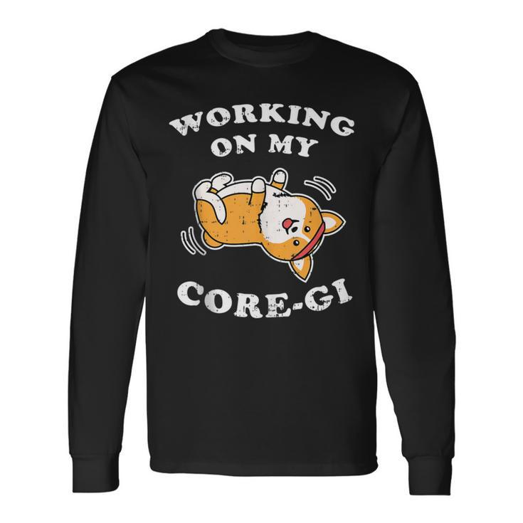 Working Core-Gi Workout Cute Black Corgi Dog Fitness Long Sleeve T-Shirt