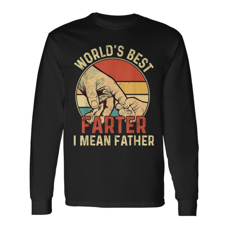 Worlds Best Farter I Mean Father Hand Vintage Fathers Day Long Sleeve T-Shirt T-Shirt