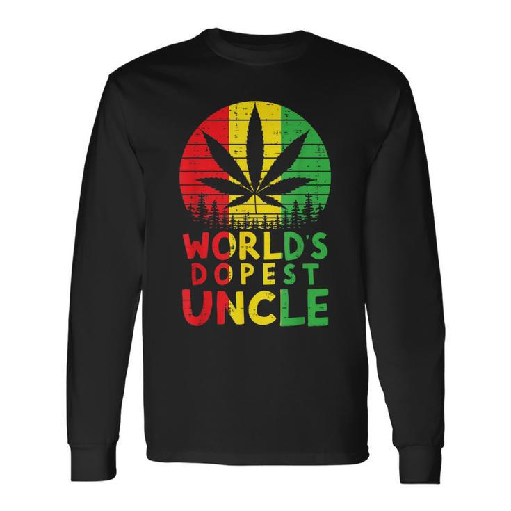 Worlds Dopest Uncle Rasta Jamaican Weed Cannabis Stoner Long Sleeve T-Shirt