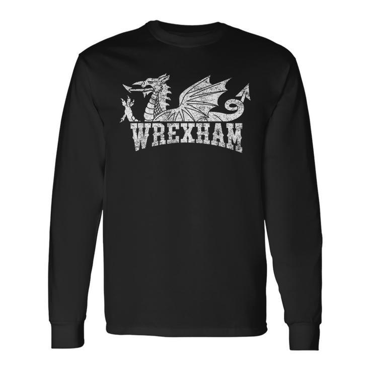 Wrexham Wales Football Soccer Welsh Red Dragon Retro Vintage Long Sleeve T-Shirt