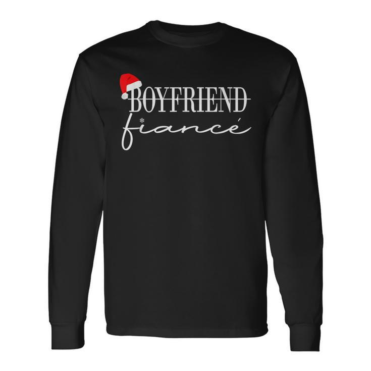 Xmas Boyfriend Fiance Christmas Newly Engaged Couple Pajamas Long Sleeve T-Shirt