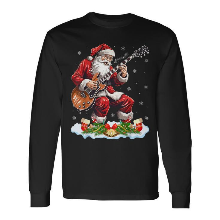 Xmas Guitarist Santa Playing Guitar Christmas Long Sleeve T-Shirt