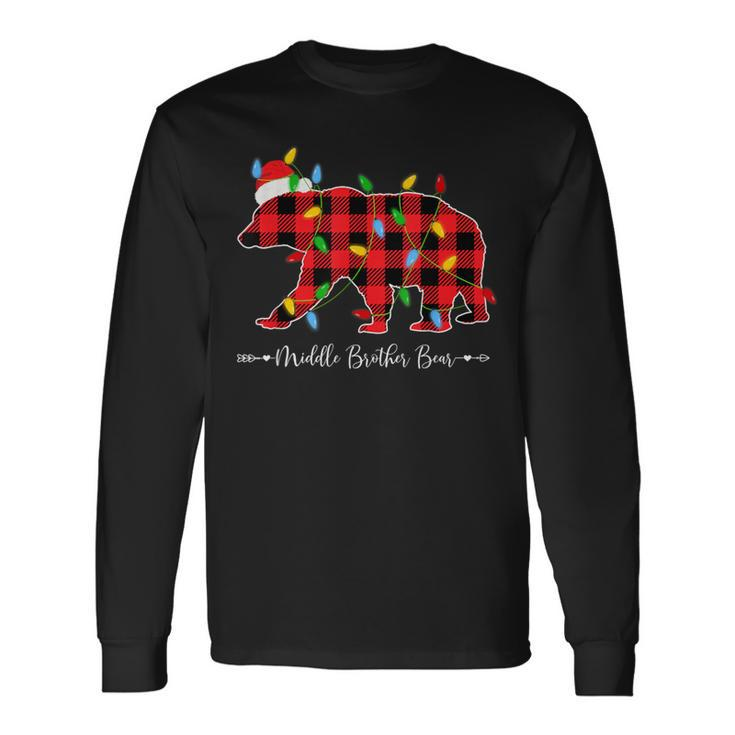 Xmas Lights Ugly Sweater Santa Hat Middle Brother Bear Long Sleeve T-Shirt