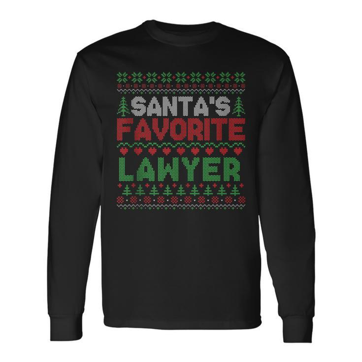 Xmas Santa's Favorite Lawyer Ugly Christmas Sweater Long Sleeve T-Shirt
