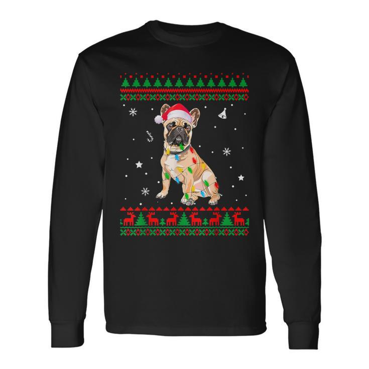 Xmas Ugly Sweater Christmas Lights French Bulldog Dog Lover Long Sleeve T-Shirt Gifts ideas