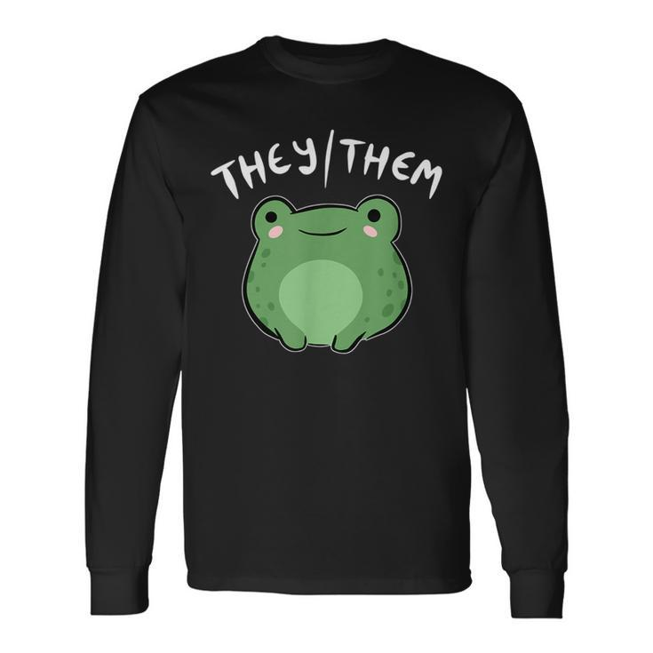They Them Pronouns Frog Cute Nonbinary Queer Aesthetic Long Sleeve T-Shirt T-Shirt